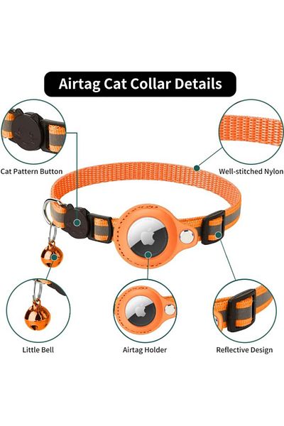 REDz Accessories Animal Collar for Airtag, Reflective, Bell, Textile, Orange