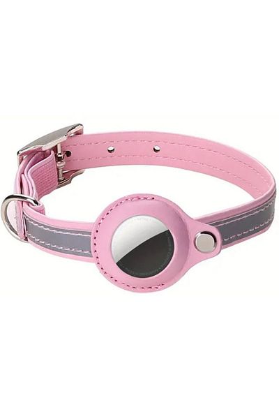 REDz Accessories Anti-Lost Collar, Small Animals, Airtag Holder, Reflective, Leather look, Pink/Gray