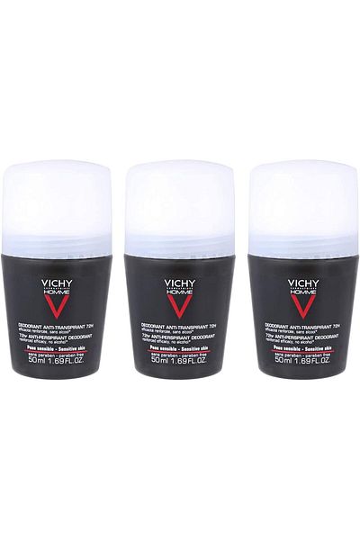 Vichy Men's 48H Vichy Homme Anti-Transpirant Deodorant - Set of 3, 50ml