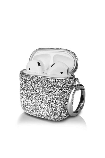 REDz Accessories Case For Apple Airpods 1/2, Full Protection, Carabiner, Silver