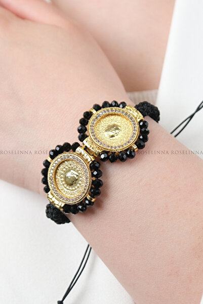 ROSELİNNA سوار بإطار 2/4، نموذج سوار رباعي قابل للتعديل بحبل أسود غير قابل لل...