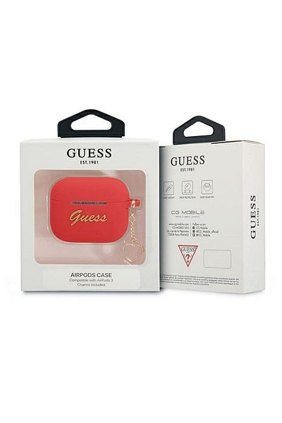 REDz Accessories Guess Protective Case for Apple AirPods 3, GUA3LSCHSR, Silicone Charm Heart Collection, Red