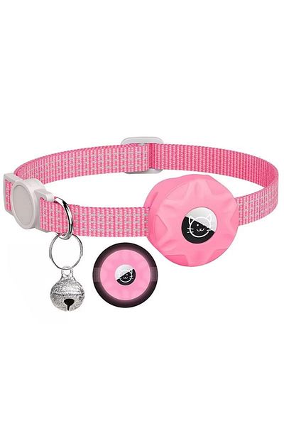 REDz Accessories Cat Collar with Case for Airtag, Reflective, Integrated Bell, Textile, Dark Pink
