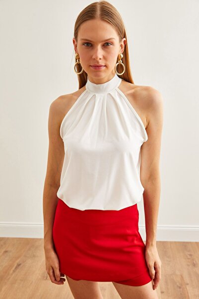 BE CHİC Жіноча блуза з коміром-галочем, відкритими плечима та ґудзиками BLZ8863