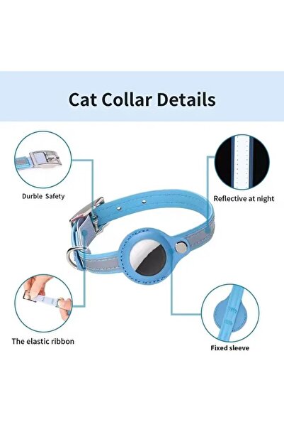 REDz Accessories Anti-Lost Collar, Small Animals, Airtag Holder, Reflective, Leather look, Blue/Gray