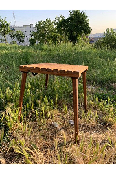 KAMPTEK Ahşap Tasarım Dayanıklı Kamp Piknik Çok Amaçlı Yer Kaplamayan Masa Konik Ayaklı Pratik