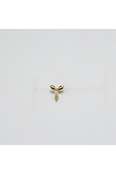 Piercing by Sever Çiçek Yaprak Çelik Piercing… Altın/Gold Renkli ve Şeffaf Taşlı (TRAGUS HELIX CONCH FLAT)