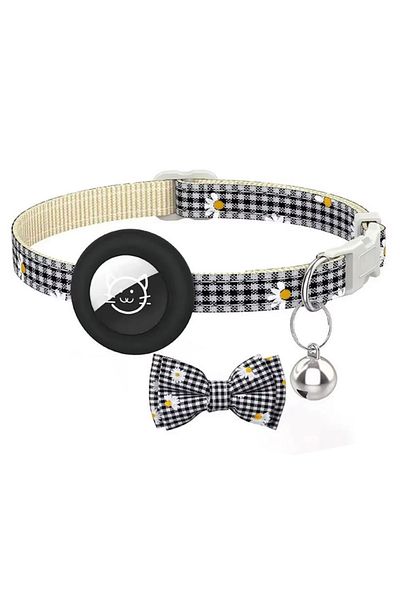 REDz Accessories Bow Collar and Bell, Anti-Lost, Small Animals, Airtag Holder, Textile, Black