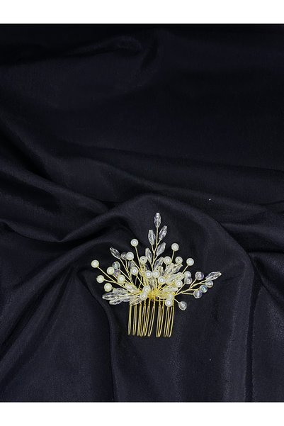 ERYA aksesuar Handmade Pearl and Crystal Stone Promise Engagement Bridal Scalloped Hair Accessory