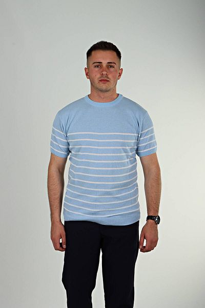 TMB Πλεκτό μπλουζάκι με ριγέ λαιμόκοψη Baby Blue