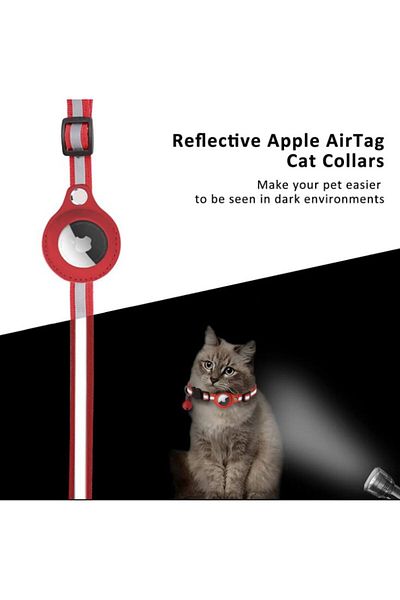 REDz Accessories Animal collar for Airtag, Reflective, Bell, Textile, Red