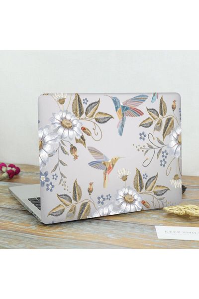 REDz Accessories Husă Hummingbird And Flowers, design artistic, compatibilă cu Macbook Touchbar Air 13", transparentă