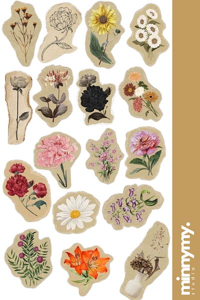 Minnymy Vintage Flower Collection Sticker, Sticker, Agenda, Diary, Planner, Bullet Journal, Scrapbook
