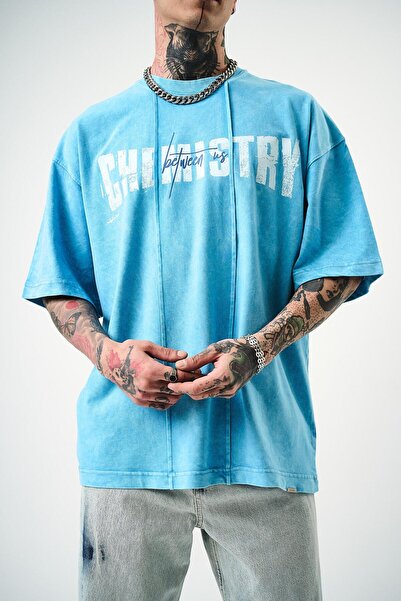 Respire Ανδρικό μπλουζάκι Chemistry Printed Washed Oversize Μπλε