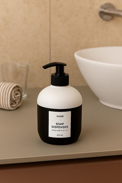 Melkan Home Δοχείο υγρού σαπουνιού γυαλιού |   425 ml |   Μοντέρνα δοσομετρική σαπουνιού μπάνιου |   Κομψό Pump Glass Dispenser 9,4x9,4x16 cm