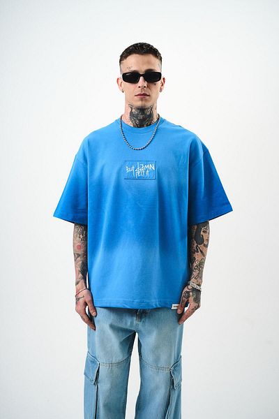Respire Men's but  Embroidered Oversize T-Shirt Blue