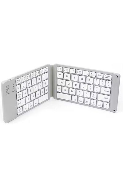 REDz Accessories Mini Duo-Fold Keyboard, Bluetooth, 90mAh Capacity, Slim and Foldable, Metal, White