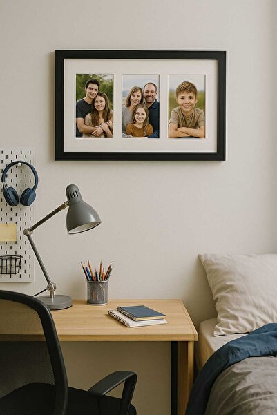 Tuğra Sanat Galerisi 3'lü Fotoğraf Çerçevesi Camlı 10x15 Kolaj Siyah Çerçevel...