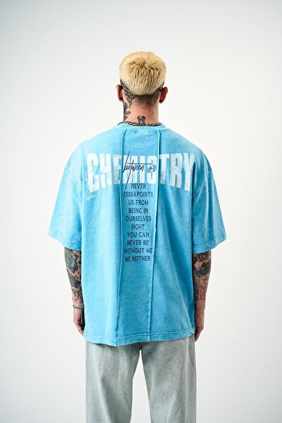 Respire Ανδρικό μπλουζάκι Chemistry Printed Washed Oversize Μπλε
