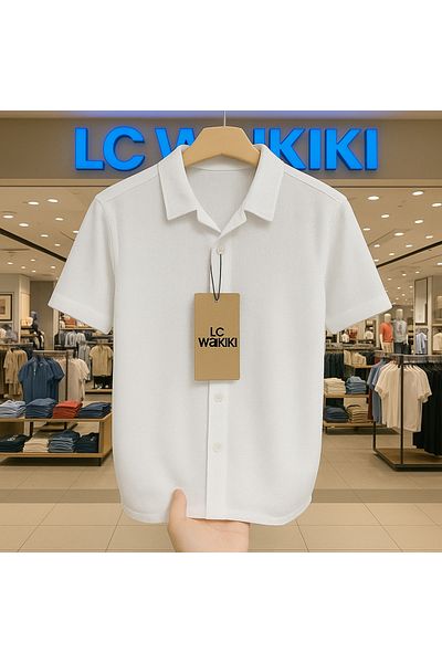 LC Waikiki Ανδρικό κοντομάνικο πουκάμισο premium με κουμπιά από 100% βαμβάκι