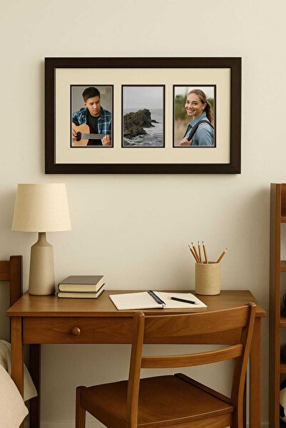 Tuğra Sanat Galerisi 3'lü Fotoğraf Çerçevesi Camlı 10x15 Kolaj Kahve Çerçevel...