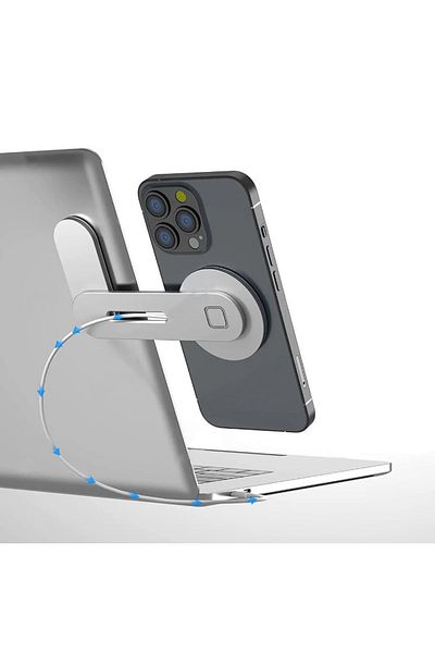 REDz Accessories Suport telefon MagHold, încărcare wireless, atașament laptop, Magsafe, universal, metalic, argintiu