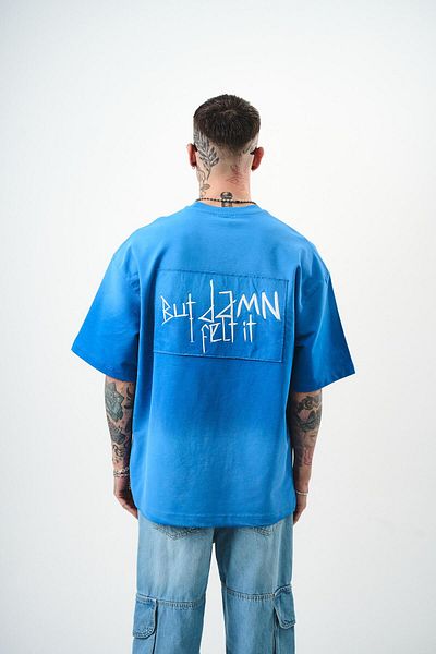 Respire Men's but  Embroidered Oversize T-Shirt Blue