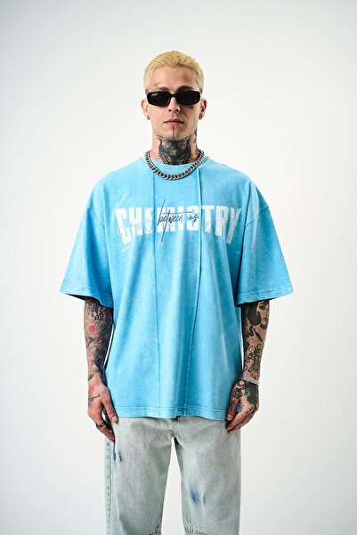 Respire Ανδρικό μπλουζάκι Chemistry Printed Washed Oversize Μπλε