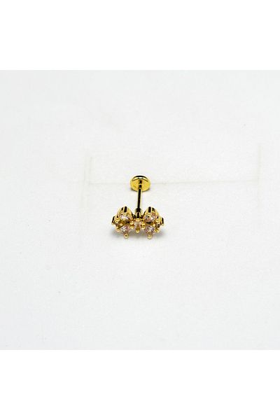 Piercing by Sever Bow Model Steel Piercing Gold/Gold Color and Transparent Baguette Stone (Targus Helix Conch Flat)