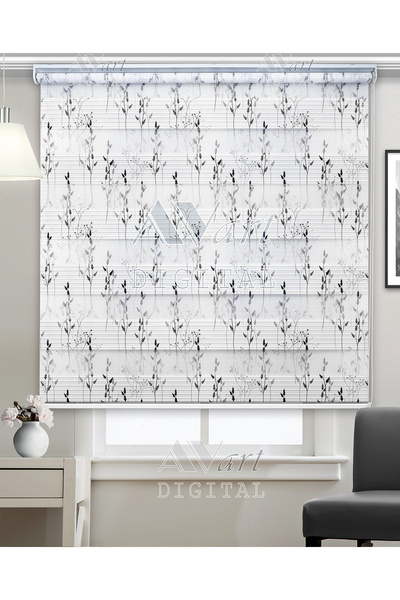 Avart Digital Kır Bitkileri Baskılı Zebra Perde - (gri - Siyah) Dijital Baskı...