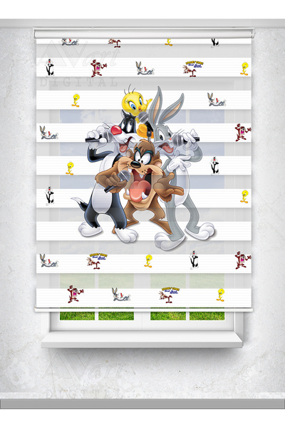 Avart Digital Tweety Ve Sylvester Baskılı Çocuk Odası Perdesi - Baskılı Zebra...