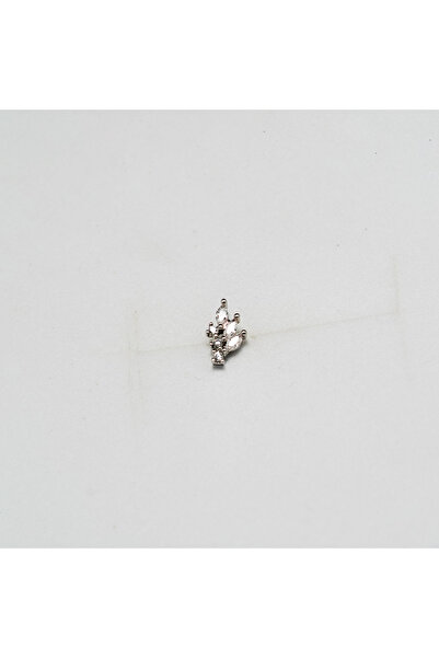 Piercing by Sever Yaprak Model Çelik Piercing Gümüş/Silver Renkli ve Şeffaf Taşlı (TRAGUS HELIX CONCH FLAT)