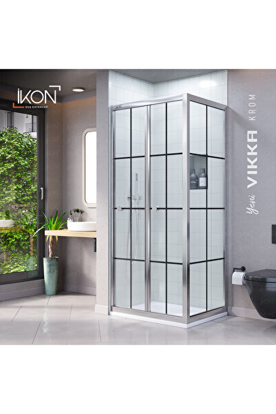 İkon store VİKKA | Krom, Karolajlı Cam, Katlanır, Sabit Panelli Duşakabin