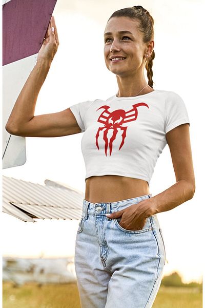 Fuddy Moda Spider 2099 Printed Crop Top, Γυναικεία Crop Μπλούζα με θέμα Spider