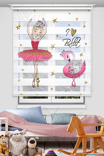 Avart Digital Balerin Ve Kuğu Baskılı Perde - Çocuk Odası Perdesi - Baskılı Z...