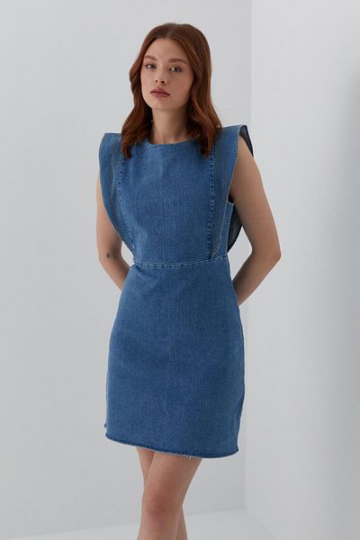 MARKALİSTE Rochie de denim cu mânecă zero albastră