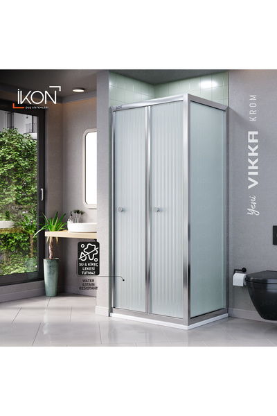 İkon store VİKKA | Krom, Nervür Desenli Cam, Katlanır, Sabit Panelli Duşakabin