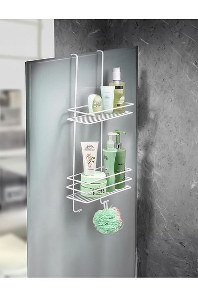 Sas Haus Long Lasting Stainless 2 Tier Hanging Shower Rack - Soap Dispenser, Shampoo Holder, Shower Rack - White