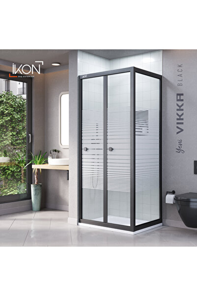 İkon store VİKKA | Siyah, Buzlu Cam, Katlanır, Sabit Panelli Duşakabin