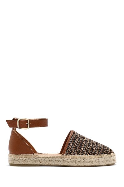 Derimod Women's Tan Ankle Buckle Straw Leather Espadrille Sandals 25Sfd4573M7