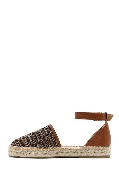 Derimod Women's Tan Ankle Buckle Straw Leather Espadrille Sandals 25Sfd4573M7