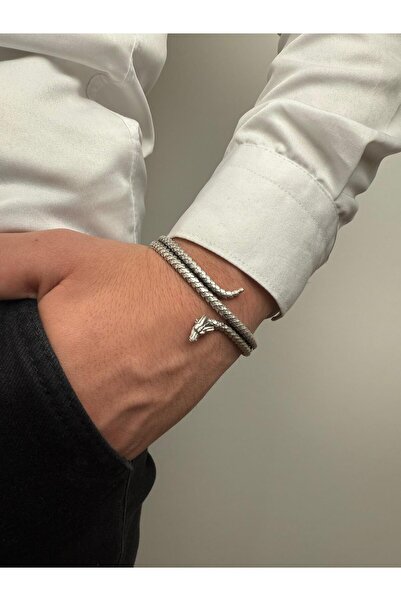 Butik Paslanmaz Çelik Yılan Figürlü Erkek Bileklik