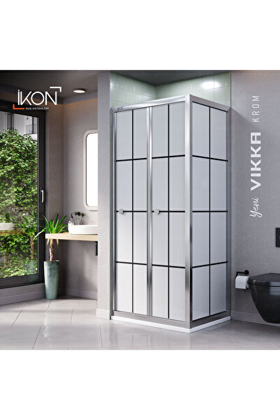 İkon store VİKKA | Krom, Karolaj Buzlu Cam, Katlanır, Sabit Panelli Duşakabin