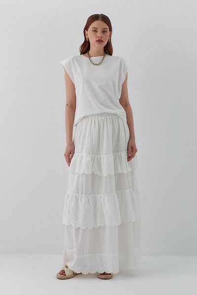 MARKALİSTE Folded Pleated Skirt Ecru