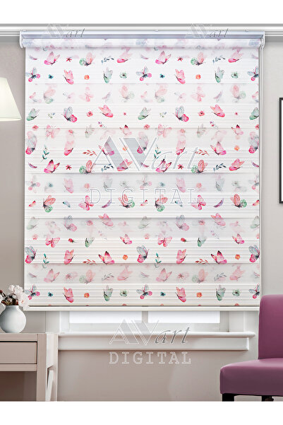 Avart Digital Kelebek Baskılı Zebra Perde - Butterfly - Dijital Baskılı Zebra...