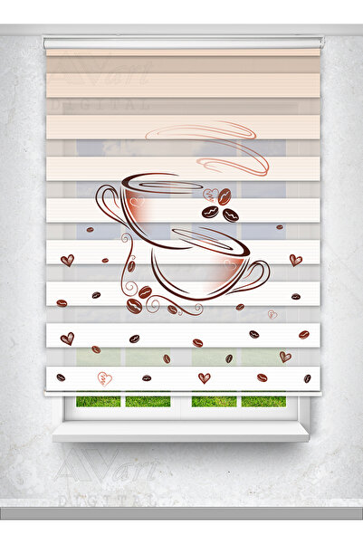 Avart Digital Kahve Fincan Baskılı Perde - Baskılı Zebra Perde
