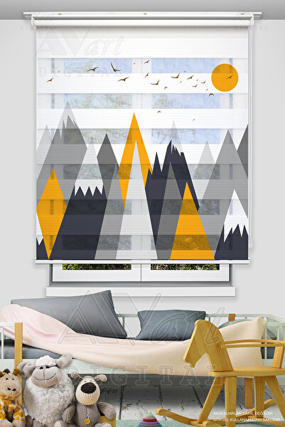 Avart Digital Dağ Tepe Baskılı Çocuk Odası Perdesi - Baskılı Zebra Perde