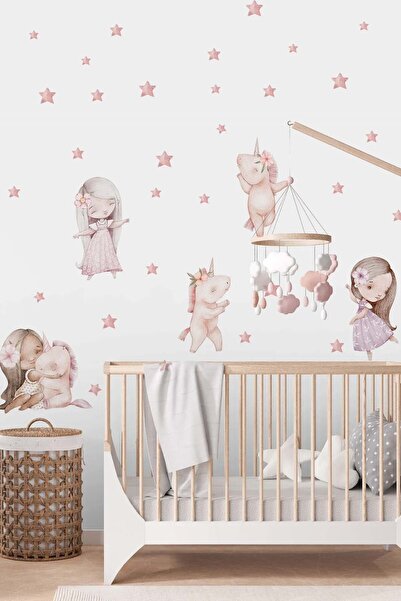 KT Decor Set de autocolante de perete pentru camera copiilor cu zâne și unico...