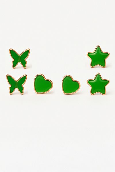 MakeWell 925S Silver Needle Star Heart & Butterfly Design Blue Red Brown Black Stud Earrings