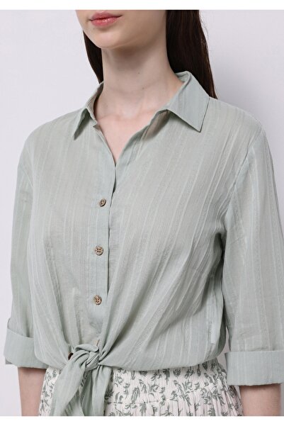 Colin's Regular Fit Shirt Neck Düz Kadın Yeşil Roll-up Gömlek